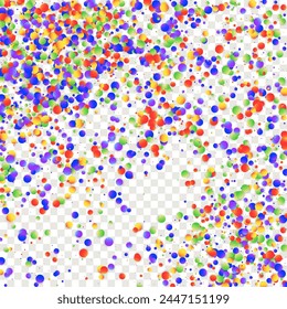 Carnival Confetti. Isolated Masquerade Border with Falling Round Dots. Sylvester Design. Multicolored Color Anniversary Banner on Black Backdrop. Rainbow Birthday Poster. Carnaval Party Background.