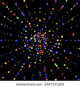 Carnival Confetti. Isolated Masquerade Border with Falling Round Dots. Sylvester Design. Multicolored Color Anniversary Banner on Black Backdrop. Rainbow Birthday Poster. Carnaval Party Background.