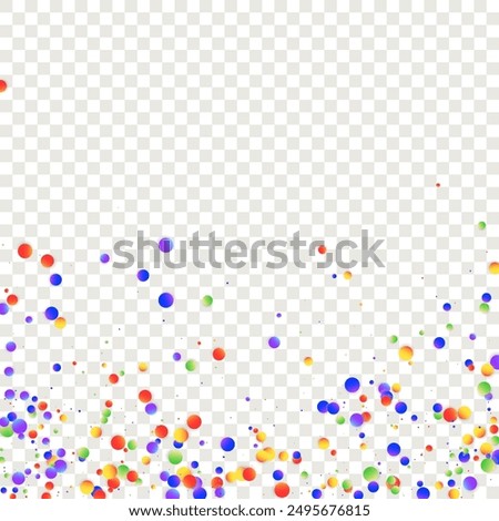 Carnival Confetti. Isolated Masquerade Border with Falling Round Dots. Sylvester Design. Rainbow Birthday Poster. Red, Blue, Green, Orange Banner on Transparent Backdrop. Carnaval Party Background.