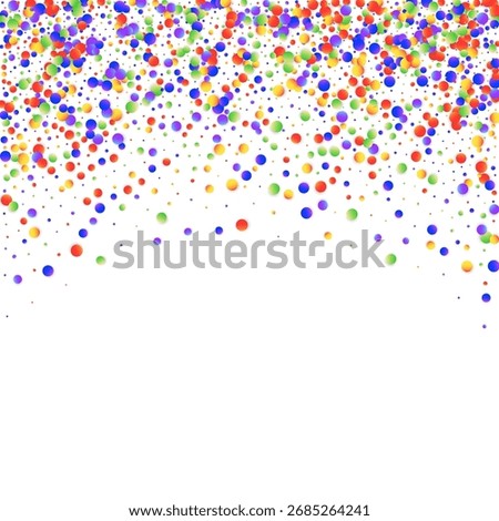Carnival Confetti. Isolated Masquerade Border with Falling Round Dots. Rainbow Birthday Poster. Carnaval Party Background. Sylvester Design. Multicolored Banner on White Backdrop.