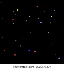 Carnival Confetti. Multicolored Color Anniversary Banner on Black Backdrop. Rainbow Birthday Poster. Carnaval Party Background. Isolated Masquerade Border with Falling Round Dots. Sylvester Design.