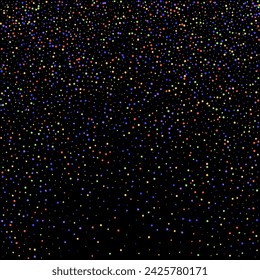 Carnival Confetti. Multicolored Color Anniversary Banner on Black Backdrop. Isolated Masquerade Border with Falling Round Dots. Carnaval Party Background. Sylvester Design. Rainbow Birthday Poster.