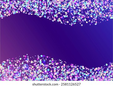 Carnival Confetti. Neon Tinsel. Modern Banner. Holographic Background. 3d Isolated Backdrop. Purple Light Paper. Digital Dust. Disco Pattern. Pink Carnival Confetti