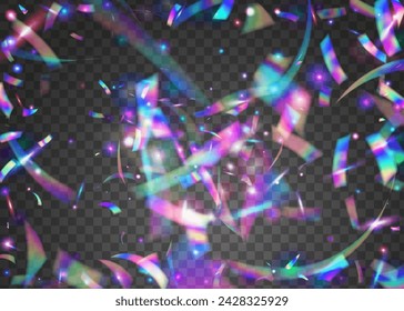 Carnival Confetti. Purple Happy Background. Unicorn Design. Glare Gradient. Birthday Glitter. Falling Paper. 3d Ribbon. Foil Iridescent Illustration. Pink Carnival Confetti