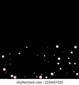 Carnival Confetti. Rainbow Birthday Poster. Carnaval Party Background. Sylvester Design. Hologram Color Anniversary Banner on Black Backdrop. Isolated Masquerade Border with Falling Round Dots.