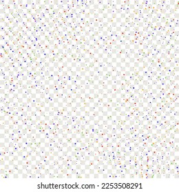 Carnival Confetti. Rainbow Birthday Poster. Carnaval Party Background. Isolated Masquerade Border with Falling Round Dots. Red, Blue, Green, Orange Banner on Transparent Backdrop. Sylvester Design.