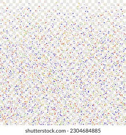 Carnival Confetti. Red, Blue, Green, Orange Banner on Transparent Backdrop. Carnaval Party Background. Sylvester Design. Rainbow Birthday Poster. Isolated Masquerade Border with Falling Round Dots.