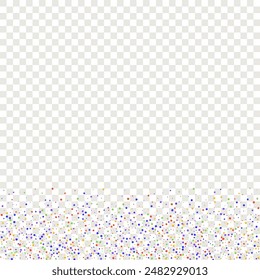 Carnival Confetti. Red, Blue, Green, Orange Banner on Transparent Backdrop. Carnaval Party Background. Sylvester Design. Rainbow Birthday Poster. Isolated Masquerade Border with Falling Round Dots.