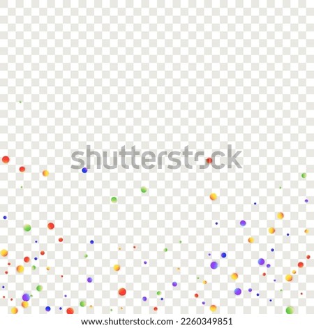 Carnival Confetti. Red, Blue, Green, Orange Banner on Transparent Backdrop. Sylvester Design. Carnaval Party Background. Isolated Masquerade Border with Falling Round Dots. Rainbow Birthday Poster.