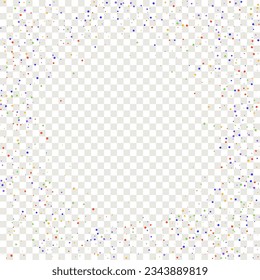 Carnival Confetti. Sylvester Design. Carnaval Party Background. Red, Blue, Green, Orange Banner on Transparent Backdrop. Rainbow Birthday Poster. Isolated Masquerade Border with Falling Round Dots.