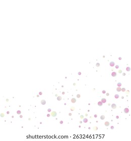 Carnival Confetti. Sylvester Design. Carnaval Party Background. Rainbow Birthday Poster. Isolated Masquerade Border with Falling Round Dots. Hologram Banner on White Backdrop.