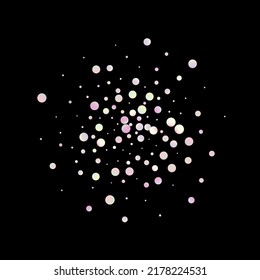 Carnival Confetti. Sylvester Design. Isolated Masquerade Border with Falling Round Dots. Carnaval Party Background. Rainbow Birthday Poster. Petrol Color Anniversary Banner on Black Backdrop.