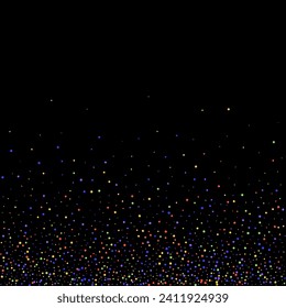 Carnival Confetti. Sylvester Design. Rainbow Birthday Poster. Multicolored Color Anniversary Banner on Black Backdrop. Carnaval Party Background. Isolated Masquerade Border with Falling Round Dots.