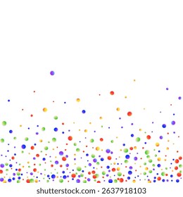 Carnival Confetti. Sylvester Design. Rainbow Birthday Poster. Carnaval Party Background. Multicolored Banner on White Backdrop. Isolated Masquerade Border with Falling Round Dots.