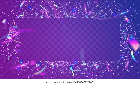 Carnival Confetti. Transparent Serpentine. Cristal Ribbon. Laser Birthday Backdrop. Unicorn Effect. Blue Glare Sparkle. Disco Concept. Digital Poster. Purple Carnival Confetti