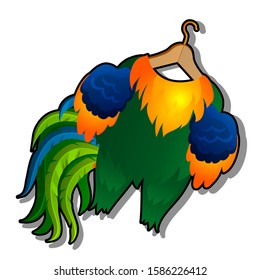 Carnival costume cock on a hanger isolated on a white background. Vector cartoon close-up illustration