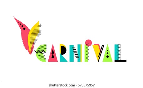 Carnival creative geometric alphabet.  Colorful vector letters in 80s - 90s memphis style. Vector illustration