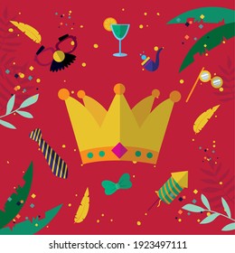 carnival crown with icon set design, Party decoration celebration and festival theme Vector illustration