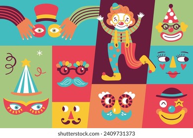 Carnival cute banner design. Childish print for poster, stickers, greeting card, party invitation and decoration