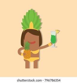 Carnival dancer holding a drink and a pineapple, vector illustration design. Carnival characters collection.