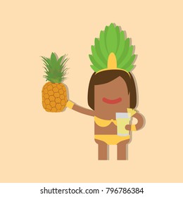 Carnival dancer holding a drink and a pineapple, vector illustration design. Carnival characters collection.