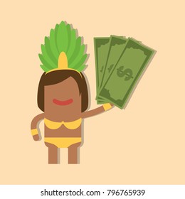 Carnival dancer holding money, vector illustration design. Carnival characters collection.