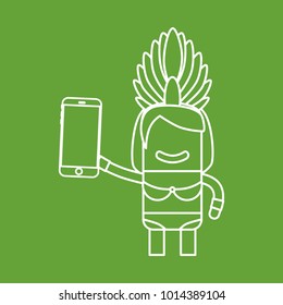Carnival dancer holding a smartphone, vector illustration design. Carnival characters collection.