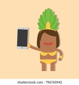 Carnival dancer holding a smartphone, vector illustration design. Carnival characters collection.
