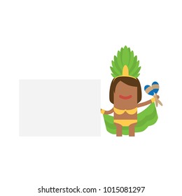 Carnival dancer holding a white banner and maracas, vector illustration design. Carnival characters collection.