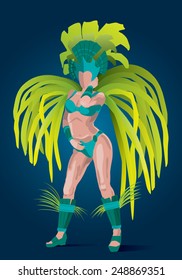 Carnival Dancer - vector illustration of a beautiful carnival girl wearing bright festival costume is dancing