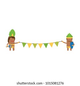 Carnival dancers holding celebration pennants and musical instruments, vector illustration design. Carnival characters collection.