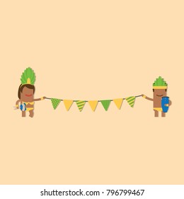 Carnival dancers holding celebration pennants, vector illustration design. Carnival characters collection.