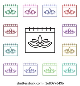 Carnival data, mask, calendar multi color style icon. Simple thin line, outline vector of carnival and amusement icons for ui and ux, website or mobile application