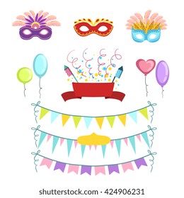 Carnival Decorations Set Of Colorful Simple Flat Vector Drawings On White Background
