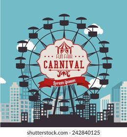 Carnival design over urban scape background, vector illustration.