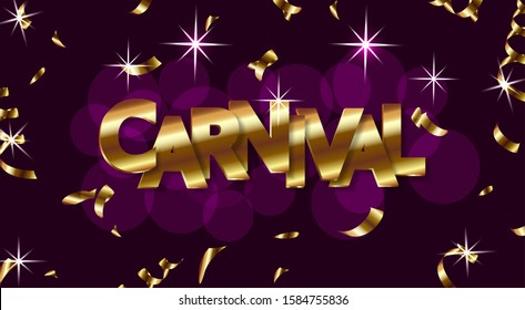 Carnival design with shiny lettering and sweets, party poster, dance party flyer, music party banner, carnival invitation. Vector illustration