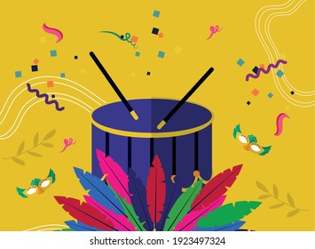 carnival drum with feathers design, Party decoration celebration and festival theme Vector illustration