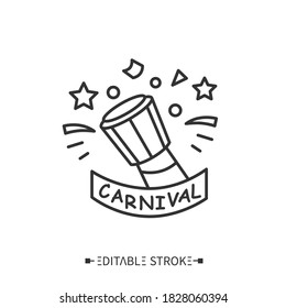 Carnival drum line icon. Djembe drum, Brazilian samba batucada drum.Carnival music. Annual samba festival, masquerade in Rio de Janeiro.Brazilian carnival.Isolated vector illustration.Editable stroke 