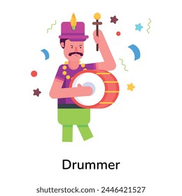 Carnival drummer flat style icon 