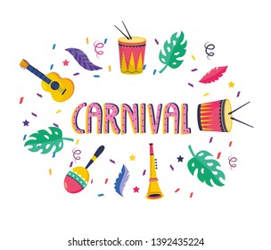 carnival with drums and guitar with maracas decoration