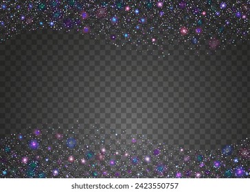 Carnival Effect. Hologram Glitter. Happy Surprise Explosion. Disco Concept. Cristal Ribbon. Holographic Serpentine. Blue Light Sparkle. Modern Banner. Purple Carnival Effect