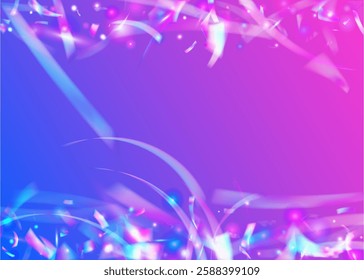 Carnival Effect. Surprise Banner. Blue Retro Ribbon. Light Texture. Falling Poster. Carnaval Confetti. Color Glitter. Happy Iridescent Illustration. Pink Carnival Effect