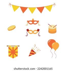 Carnival elements - flag, drum, masks, ballons and tambourine - vector illustration