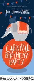 carnival elephant themed birthday invitation card