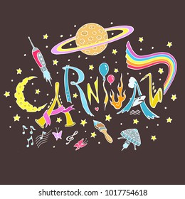 Carnival event in Brazil and South America, hand drawn poster