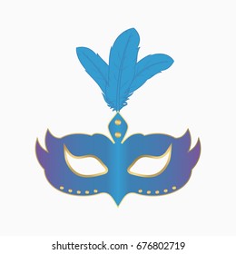 Carnival face mask with feathers. Decoration for masquerade party. Vector illustration.