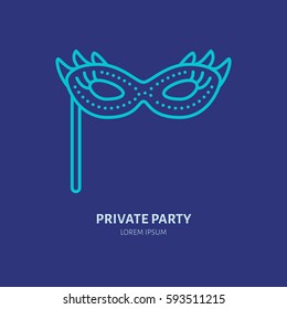 Carnival face mask line icon. Vector logo for private party service or event agency. Linear illustration of festival masquerade clothes