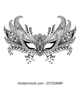 Carnival face mask. Symbol of Venice. Lace thin handwork mask. Vector illustration.