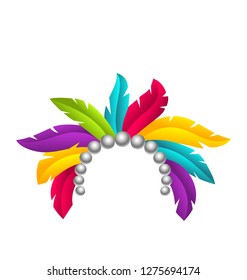 Carnival Feather Headband, Headdress with Pearls, Headpiece Carnaval, Festival Headwear - Illustration Vector