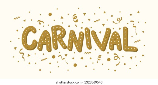 Carnival festival banner with colorful lettering and confetti. Vector  